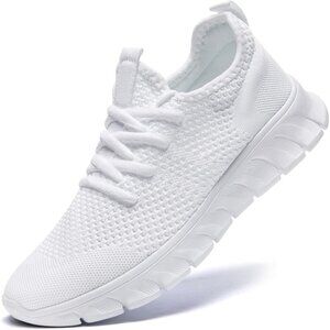 EkRBXA Men White Gym Shoes Non Slip Walking Athletic Slip on Breathable Sneakers